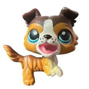 LPS Hasbro #237 Brown/White Border Collie Dog Open-Mouth Blue Eyes 2007 G1 Rare